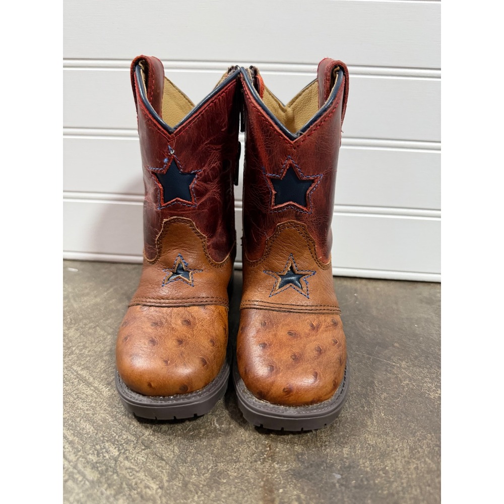 Smoky Mountain Boots Kids Brown Ostrich Print Star Western Cowboy Boots size 5